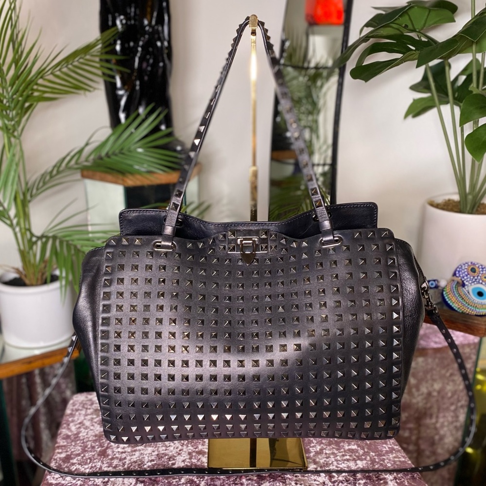 Authentic Rare Valentino Garavani Black Studded Tote Bag